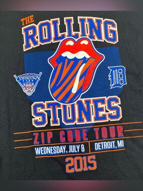 Rolling Stones 2015 Zip Code Tour Detroit Concert Tee Black Graphic Shirt